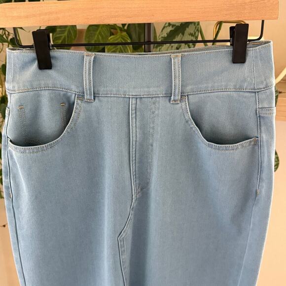 Halara Flex High Waisted Bodycon Denim Casual Midi Skirt Cyan Blue Small Stretch - Picture 6 of 12